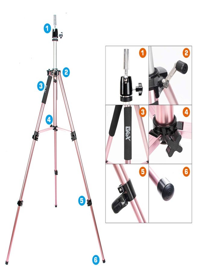GEXWORLDWIDE GEX 63" Heavy Duty Mannequin Tripod Stand Wig Stand for Wig Mannequin Head Training Doll Manikin Head for Cosmetology Hairdressing with Travel Bag (Rose Gold) - Image 2